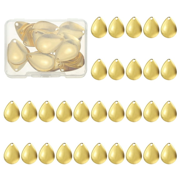 Uxcell Fishing Lure Blades, 40 Pack 0.9" x 0.7" Fishing Spinner Baits Willowleaf Lure Spinner Lure Making Part with Plastic Storage Box for Bait Fishing Accessories, Gold Tone