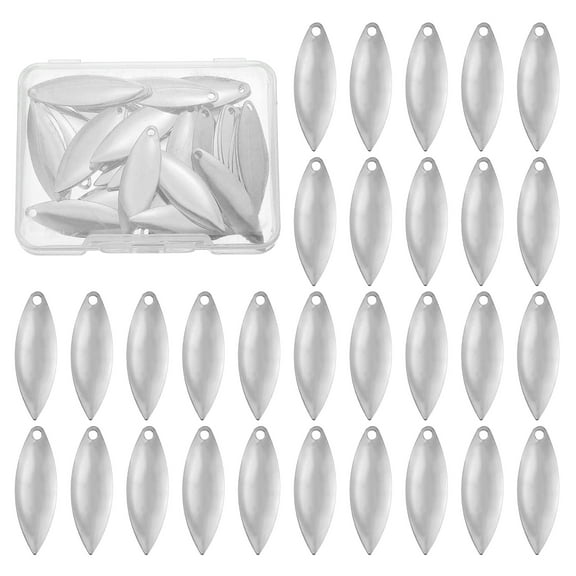 Uxcell Fishing Lure Blades, 40 Pack 1.2" x 0.4" Fishing Spinner Baits Willowleaf Lure Spinner Lure Making Part with Plastic Storage Box for Bait Fishing Accessories, Silver Tone