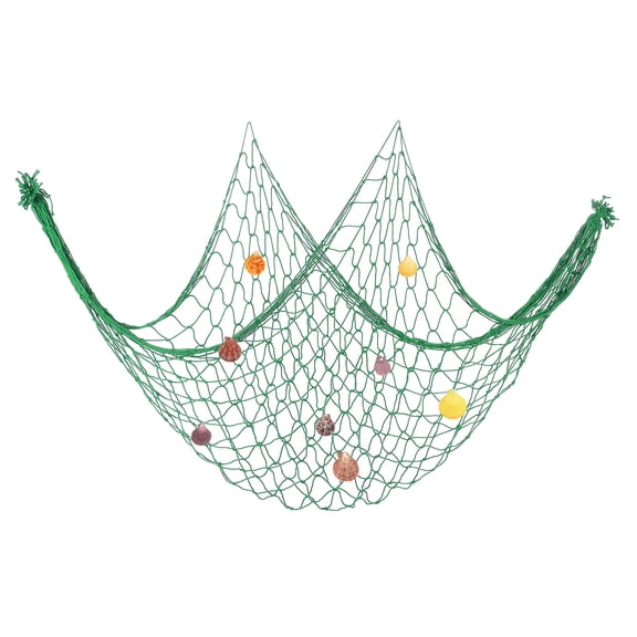 Uxcell Fishing Net Decor, 80" x 60" Fish Net Decor with Sea Shells, Green