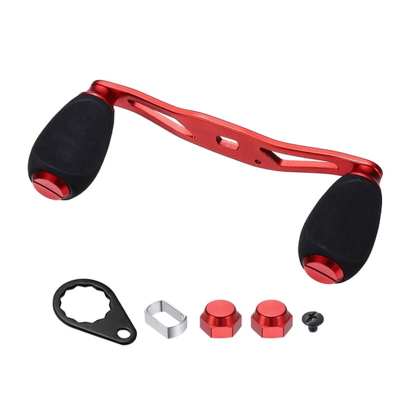 Uxcell Fishing Reel Handle, Metal Baitcasting Reel Handle Rocker Arm Grip with Double EVA Knob Replacement Parts - Fitting For(DIY/Fishing/Rocker Arm Accessories), Red