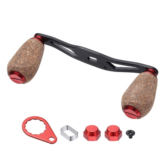 Uxcell Fishing Reel Handle, Metal Baitcasting Reel Handle Rocker Arm Grip with Double Wood Knob Replacement Parts - Fitting For(DIY/Fishing/Rocker Arm Accessories), Red