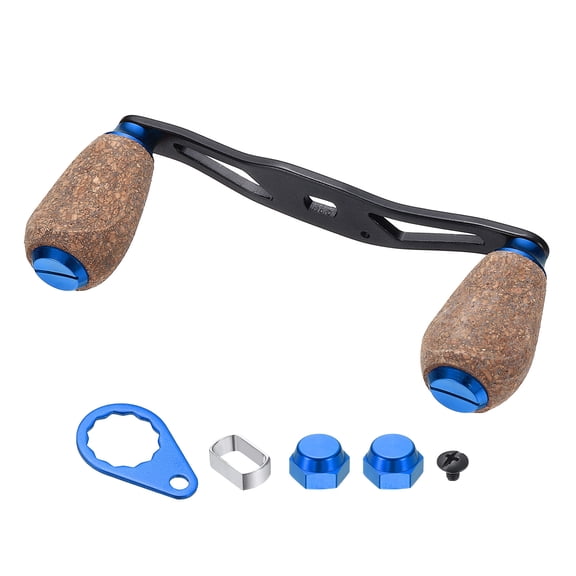 Uxcell Fishing Reel Handle, Metal Baitcasting Reel Handle Rocker Arm Grip with Double Wood Knob Replacement Parts - Fitting For(DIY/Fishing/Rocker Arm Accessories), Blue