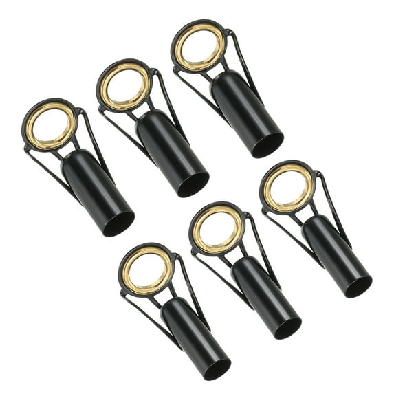 Uxcell Fishing Rod Tips Repair Kit 10mm/8.5mm Tube Dia, 6 Pcs Stainless Steel Ring Guide for Fishing, Black and Gold