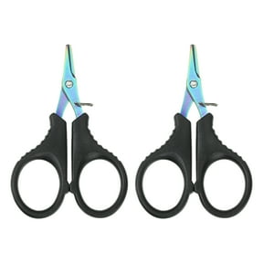 Uxcell Fishing Scissors Non-Slip Braided Serrated Edge Scissor with Split Ring Function, 2 Pack Colorful Titanium