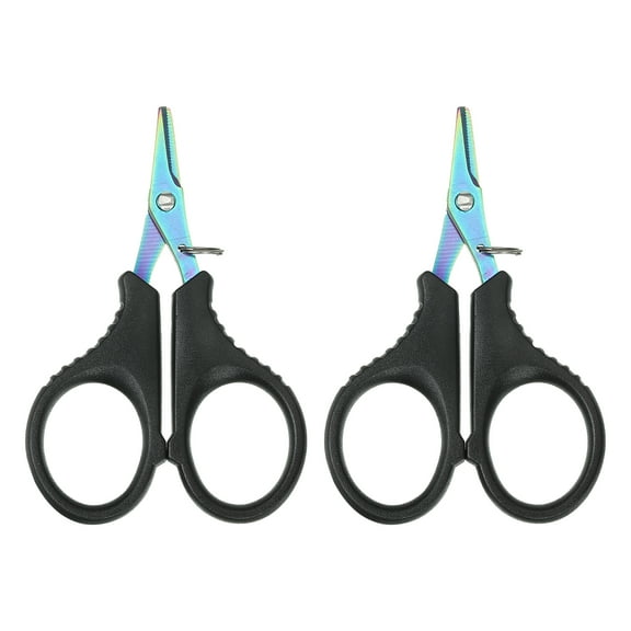Uxcell Fishing Scissors Non-Slip Braided Serrated Edge Scissor with Split Ring Function, 2 Pack Colorful Titanium