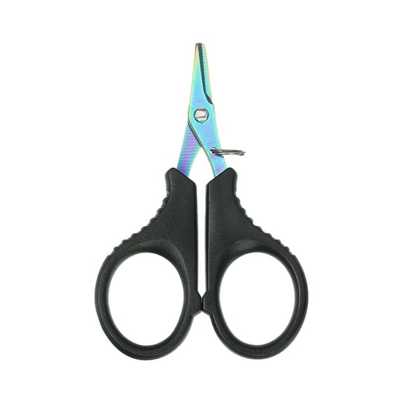 Uxcell Fishing Scissors Non-Slip Braided Serrated Edge Scissor with Split Ring Function, Colorful Titanium