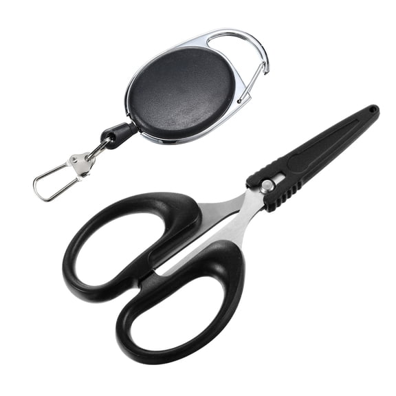 Uxcell Fishing Scissors Stainless Steel Non-Slip Braided Serrated Edge Scissor with Quick Release Buckle, Black
