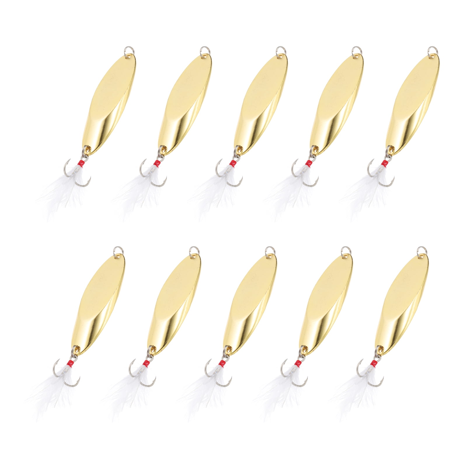 Uxcell Fishing Spoons, 10 Pcs 1-1/8 oz Fishing Lures Casting Spoon Treble Hooks Jigs Hard Metal Spinner Baits for Freshwater Saltwater Salmon, Gold Tone