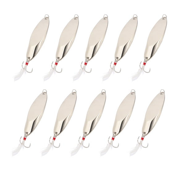 Uxcell Fishing Spoons, 10 Pcs 1-1/8 oz Fishing Lures Casting Spoon Treble Hooks Jigs Hard Metal Spinner Baits for Freshwater Saltwater Salmon, Silver Tone