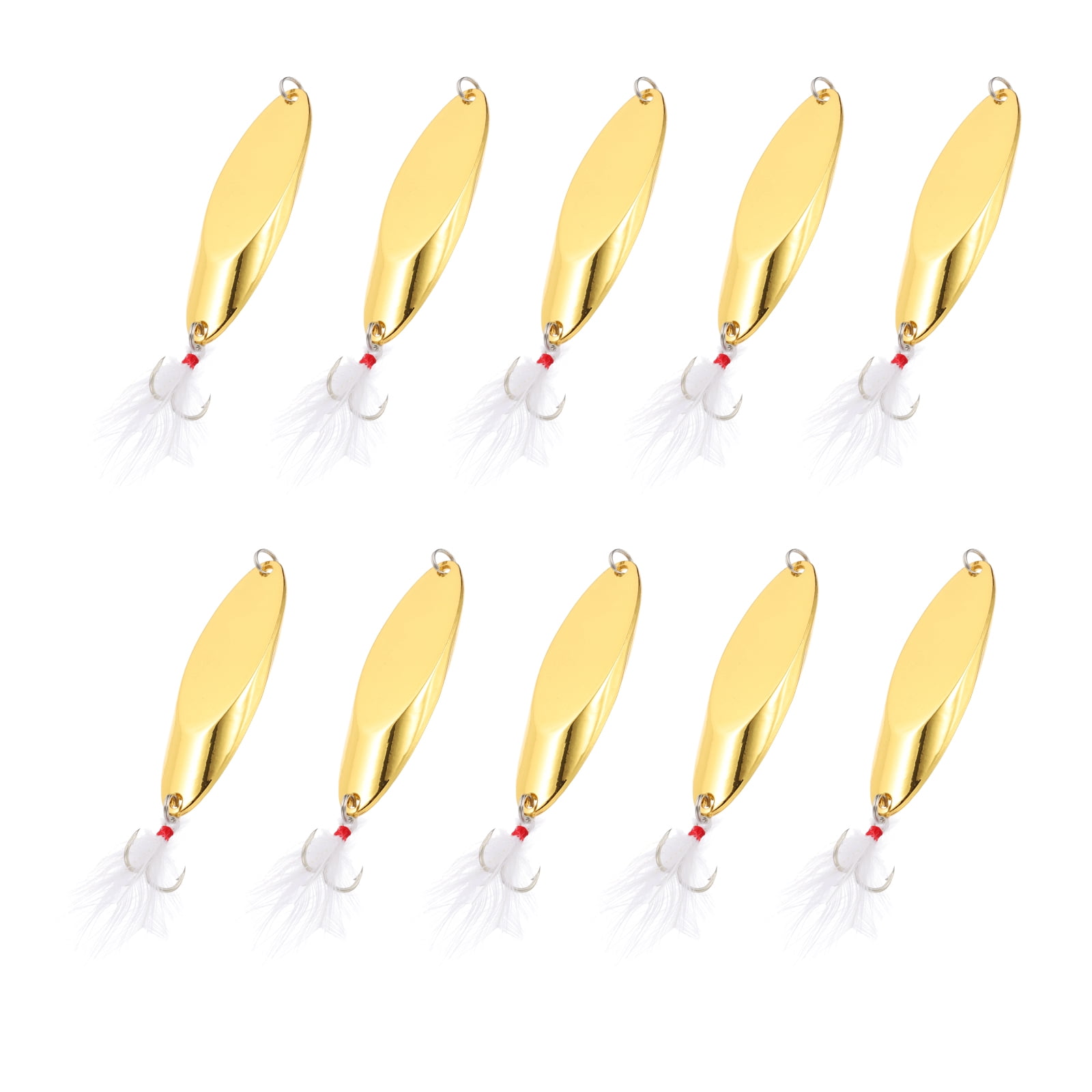 Uxcell Fishing Spoons, 10 Pcs 1-3/8 oz Fishing Lures Casting Spoon Treble Hooks Jigs Hard Metal Spinner Baits for Freshwater Saltwater Salmon, Gold Tone