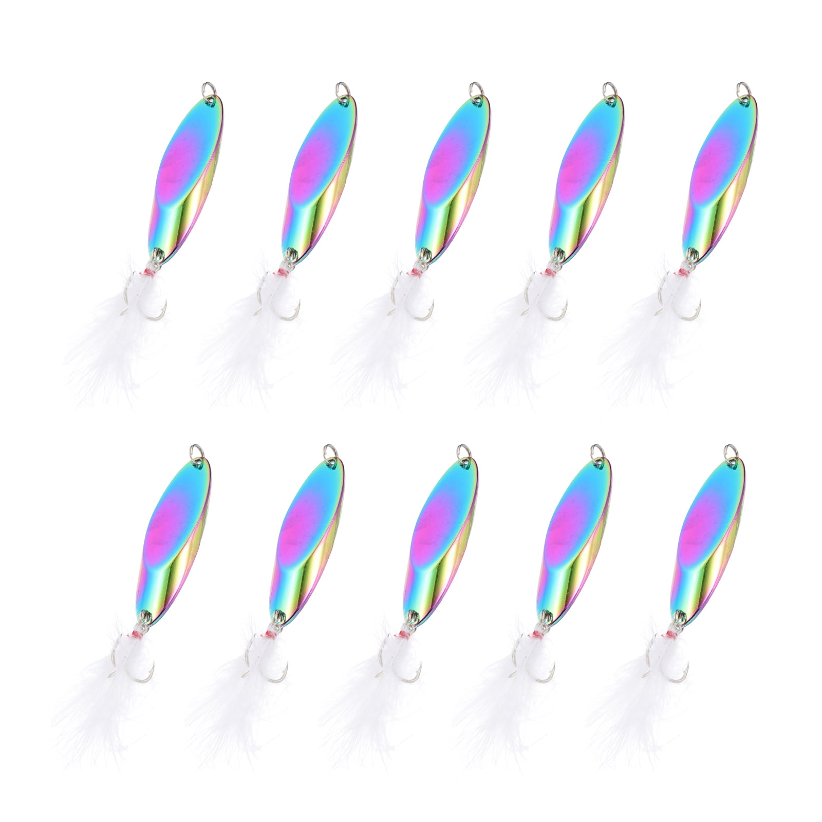 Uxcell Fishing Spoons, 10 Pcs 1-3/8 oz Fishing Lures Casting Spoon Treble Hooks Jigs Hard Metal Spinner Baits for Freshwater Saltwater Salmon, Multicolor