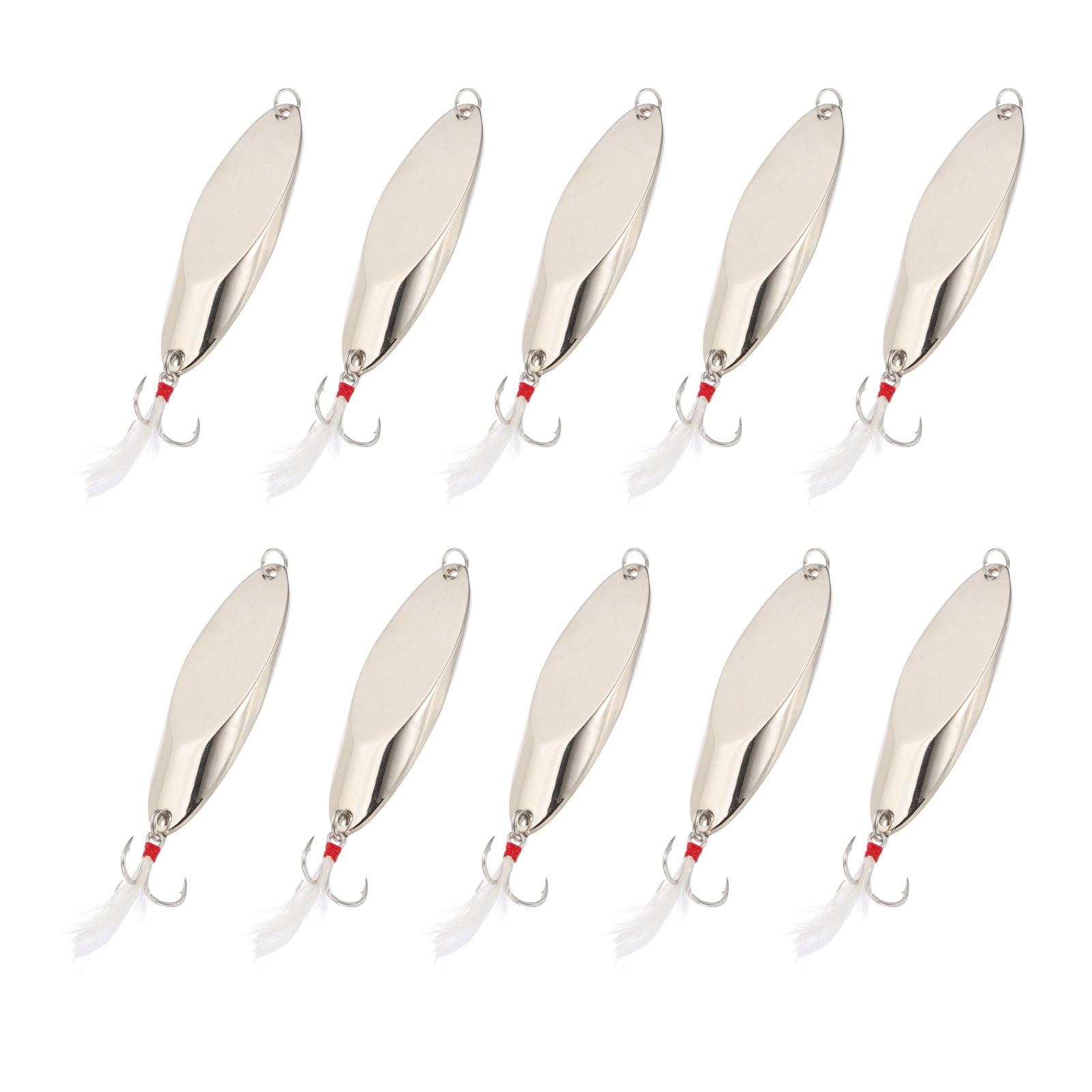 Uxcell Fishing Spoons, 10 Pcs 1-3/8 oz Fishing Lures Casting Spoon Treble Hooks Jigs Hard Metal Spinner Baits for Freshwater Saltwater Salmon, Silver Tone