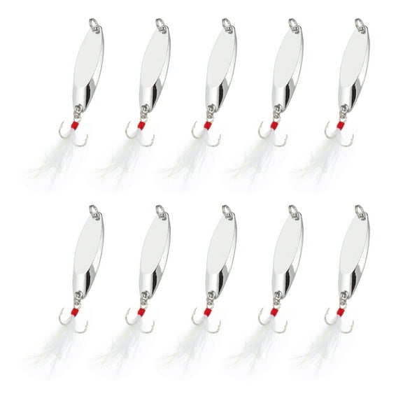 Uxcell 10Pcs 3/8 oz Metal Fishing Spoons Fishing Lures Casting Spoon Silver Tone