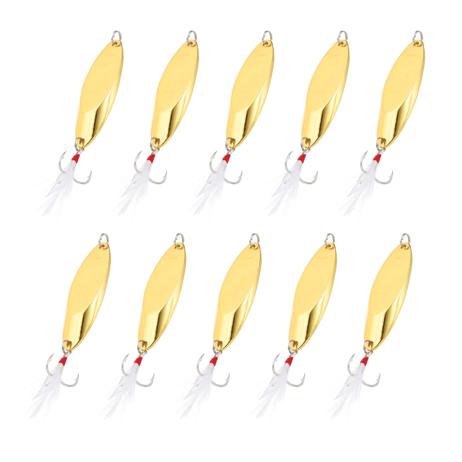Uxcell Fishing Spoons, 10 Pcs 4/5 oz Fishing Lures Casting Spoon Treble Hooks Jigs Hard Metal Spinner Baits for Freshwater Saltwater Salmon, Gold Tone