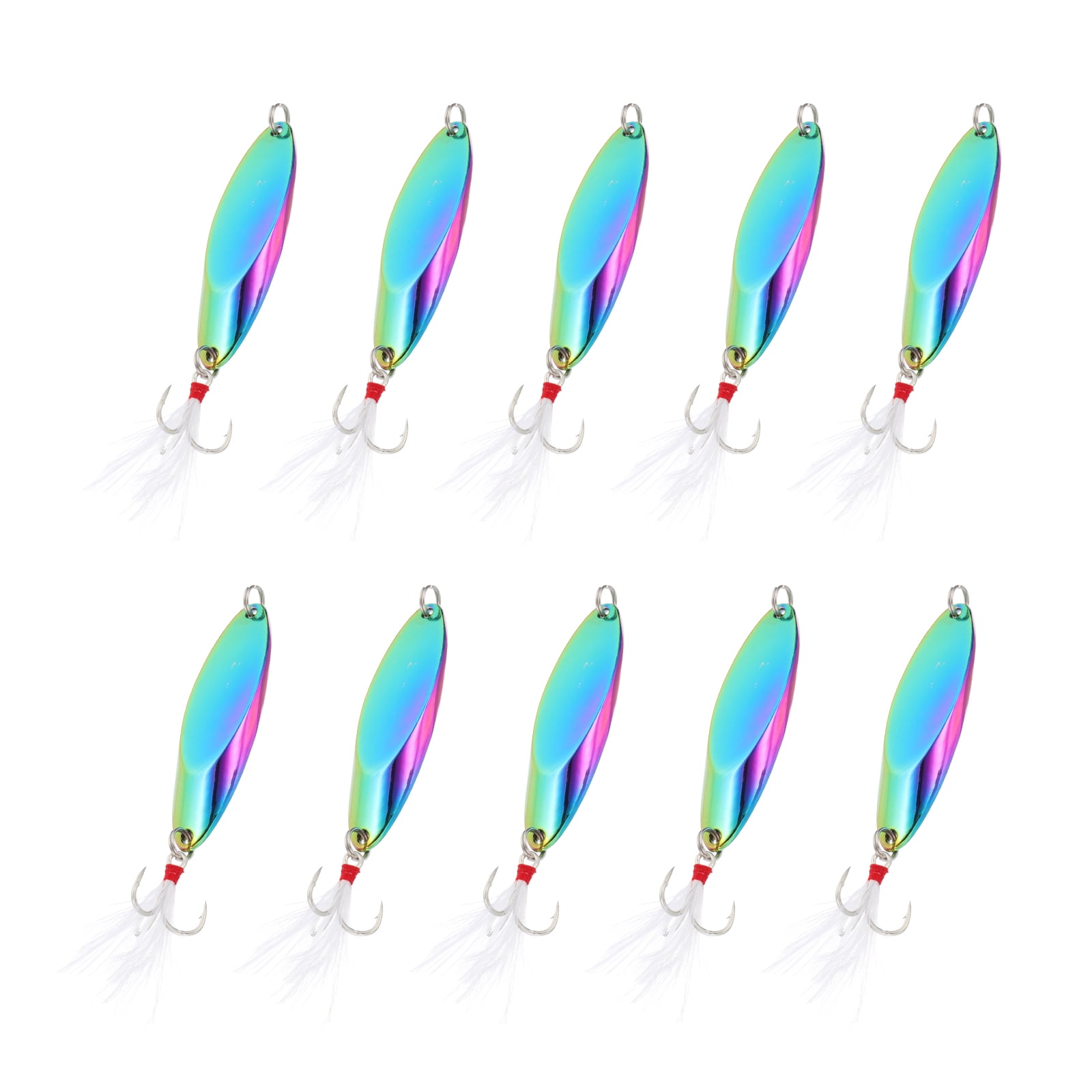 Uxcell Fishing Spoons, 10 Pcs 4/5 oz Fishing Lures Casting Spoon Treble Hooks Jigs Hard Metal Spinner Baits for Freshwater Saltwater Salmon, Multicolor