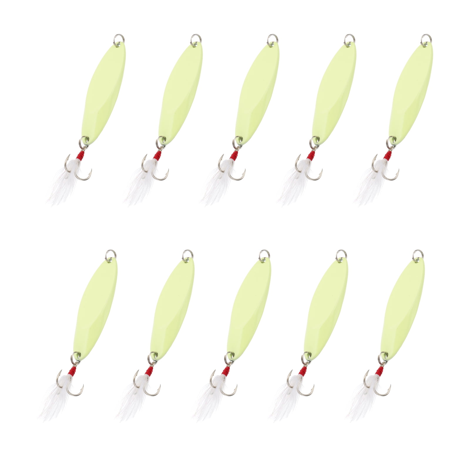 Uxcell Fishing Spoons, 10 Pcs 4/5 oz Fishing Lures Casting Spoon Treble Hooks Jigs Hard Metal Spinner Baits for Freshwater Saltwater Salmon, Yellow