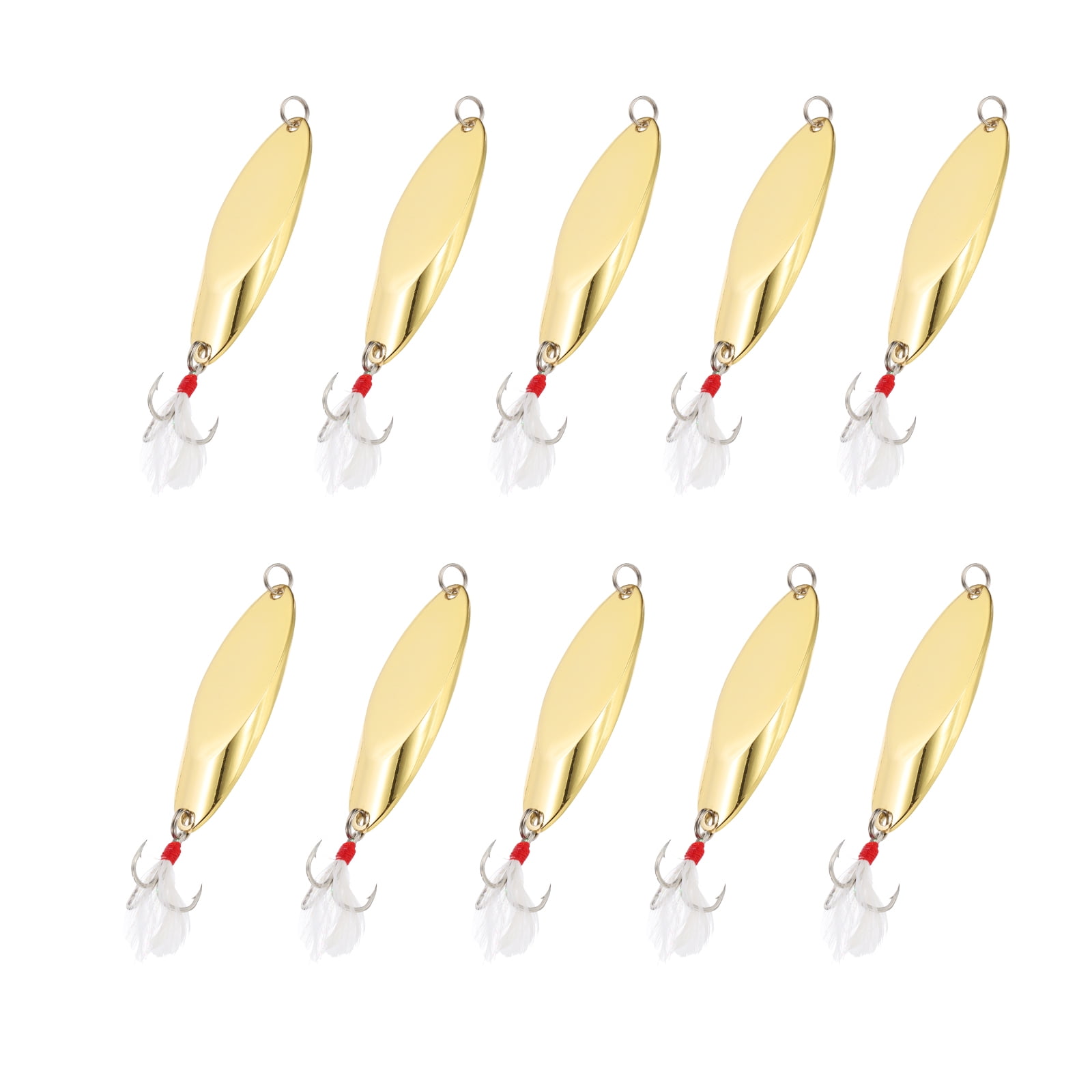 Uxcell Fishing Spoons, 10 Pcs 9/10 oz Fishing Lures Casting Spoon Treble Hooks Jigs Hard Metal Spinner Baits for Freshwater Saltwater Salmon, Gold Tone