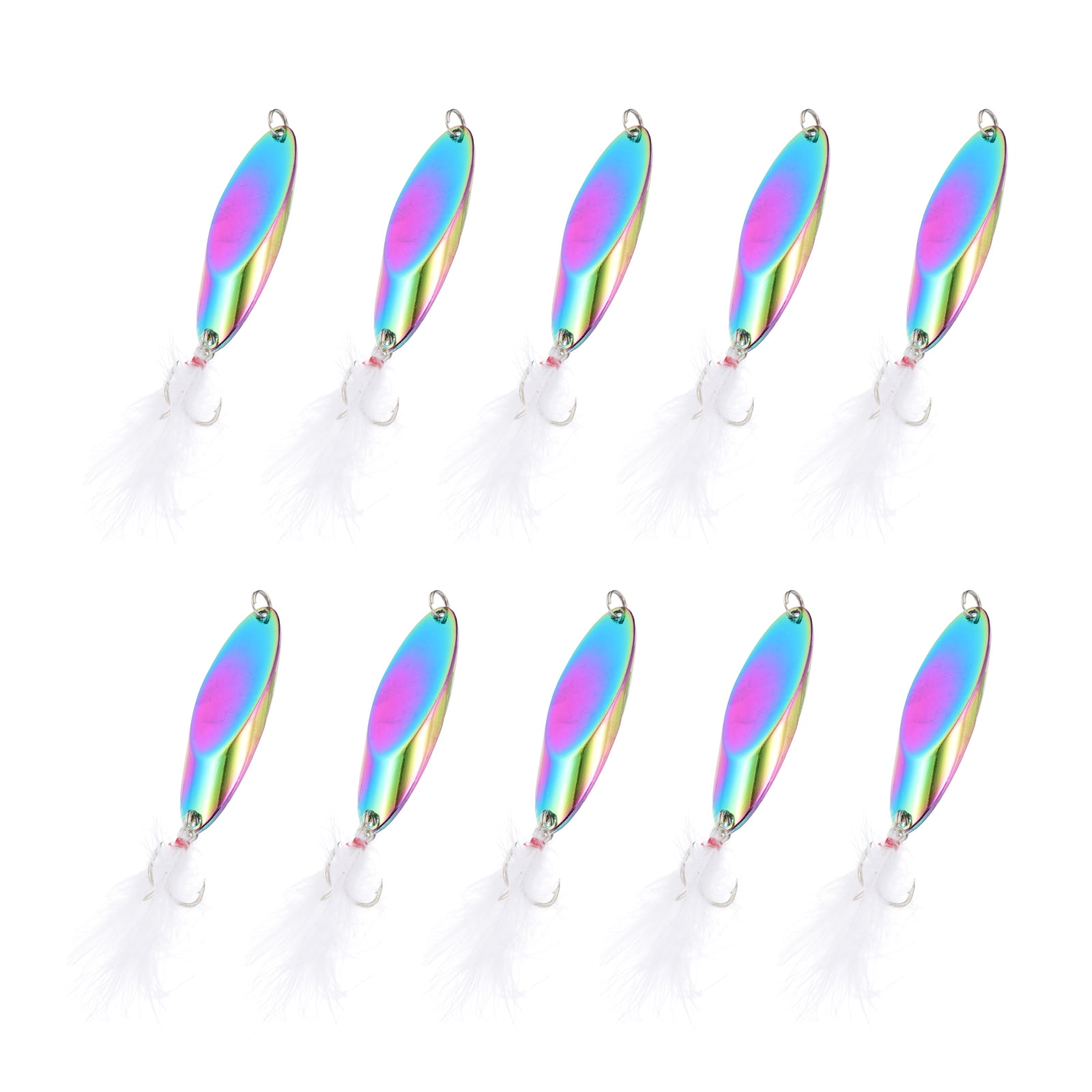 Uxcell Fishing Spoons, 10 Pcs 9/10 oz Fishing Lures Casting Spoon Treble Hooks Jigs Hard Metal Spinner Baits for Freshwater Saltwater Salmon, Multicolor