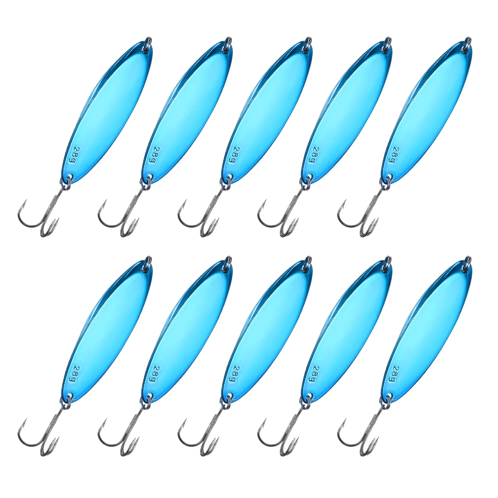 Uxcell Fishing Spoons Lures, Metal Saltwater Treble Trout Lures Jigging Spoon with Treble Hooks Casting Spinner Baits 10 Pcs & 1 oz & Blue - Fitting for (Freshwater/Salmon/Bass/Trout)