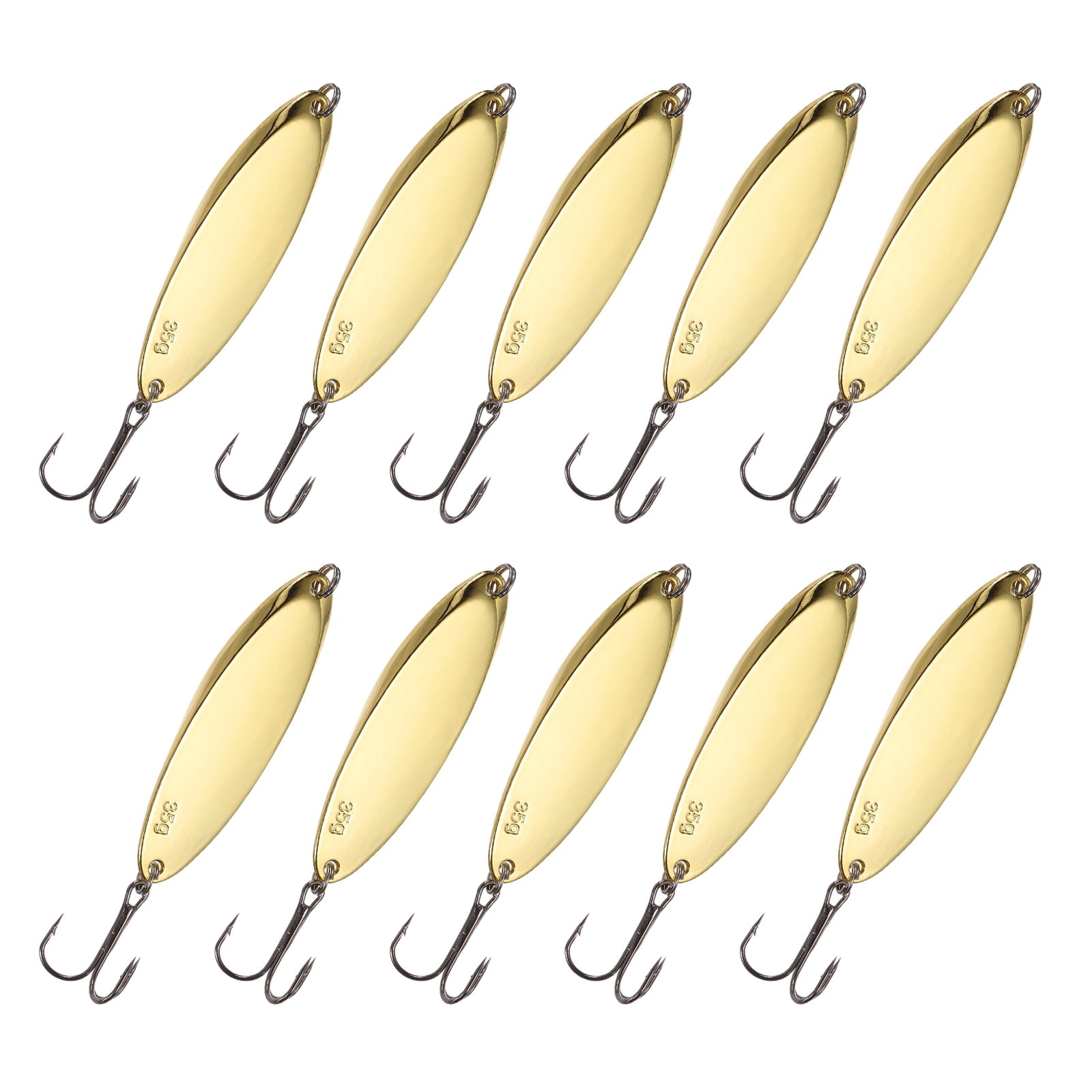 Uxcell Fishing Spoons Lures, Metal Saltwater Treble Trout Lures Jigging Spoon with Treble Hooks Casting Spinner Baits 10 Pcs & 1 oz & Gold - Fitting for (Freshwater/Salmon/Bass/Trout)