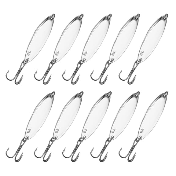 Uxcell Fishing Spoons Lures, Metal Saltwater Treble Trout Lures Jigging Spoon with Treble Hooks Casting Spinner Baits 10 Pcs & 1/4oz & Silver - Fitting for (Freshwater/Salmon/Bass/Trout)