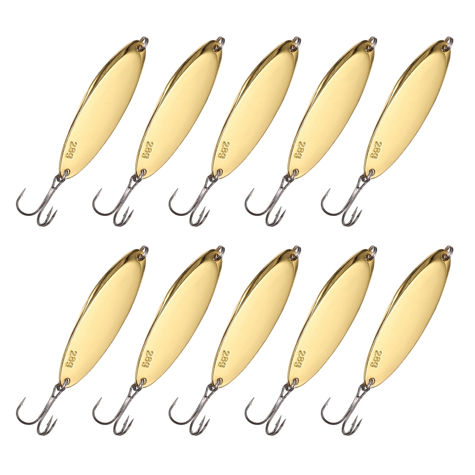 Uxcell Fishing Spoons Lures, Metal Saltwater Treble Trout Lures Jigging Spoon with Treble Hooks Casting Spinner Baits 10 Pcs & 3/4 oz & Gold - Fitting for (Freshwater/Salmon/Bass/Trout)