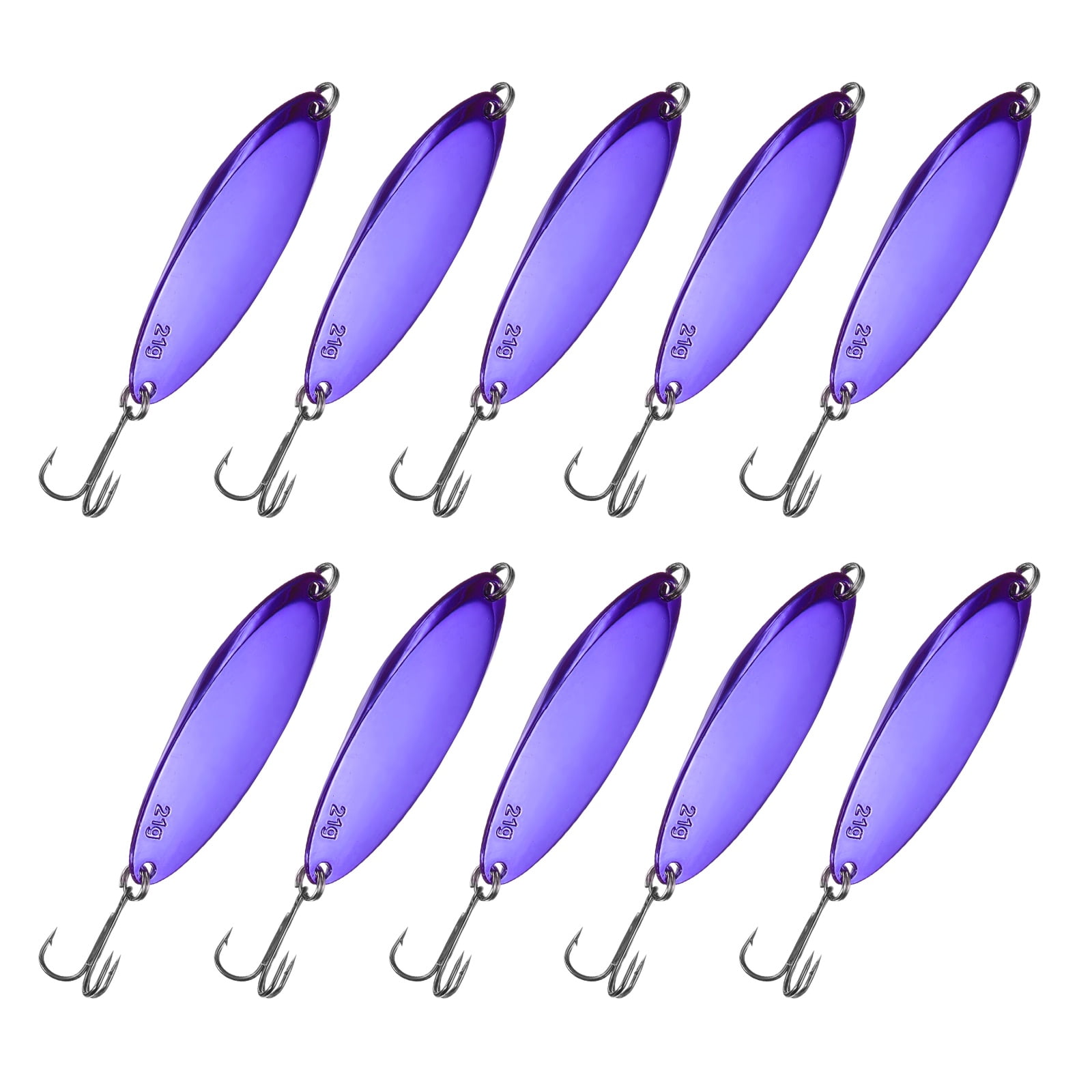 Uxcell Fishing Spoons Lures, Metal Saltwater Treble Trout Lures Jigging Spoon with Treble Hooks Casting Spinner Baits 10 Pcs & 3/4 oz & Purple - Fitting for (Freshwater/Salmon/Bass/Trout)