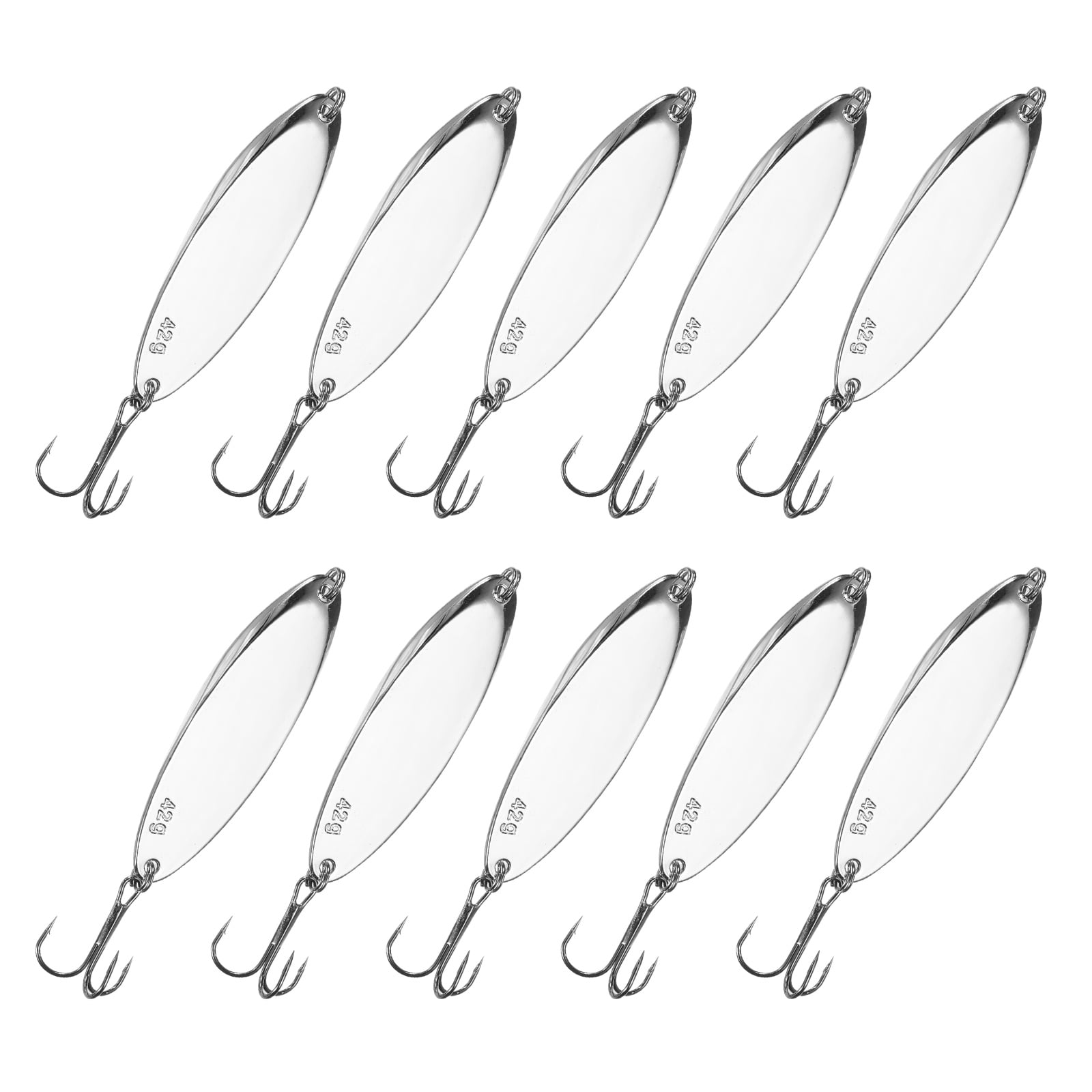 Uxcell Fishing Spoons Lures, Metal Saltwater Treble Trout Lures Jigging Spoon with Treble Hooks Casting Spinner Baits 10Pcs & 1 1/2oz & Silver - Fitting for (Freshwater/Salmon/Bass/Trout)