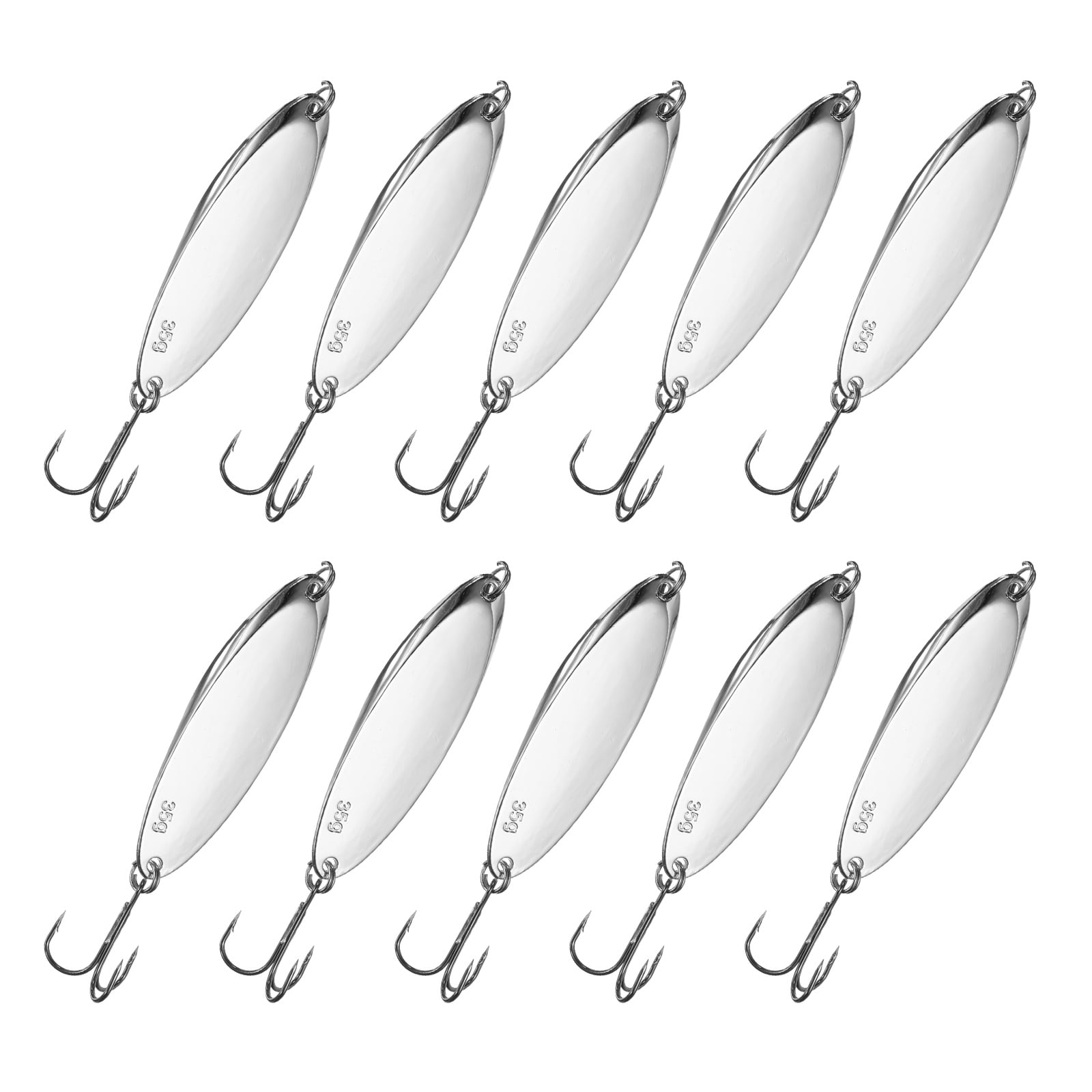 Uxcell Fishing Spoons Lures, Metal Saltwater Treble Trout Lures Jigging Spoon with Treble Hooks Casting Spinner Baits 10Pcs & 1 1/4oz & Silver - Fitting for (Freshwater/Salmon/Bass/Trout)