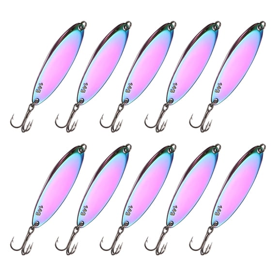 Uxcell Fishing Spoons Lures, Metal Saltwater Treble Trout Lures Jigging Spoon with Treble Hooks Casting Spinner Baits 10Pcs & 1/2oz & Vibrant Colors - Fitting for (Freshwater/Salmon/Bass)