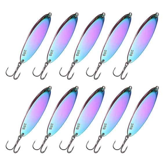 Uxcell Fishing Spoons Lures, Metal Saltwater Treble Trout Lures Jigging Spoon with Treble Hooks Casting Spinner Baits 10Pcs & 1 oz & Vibrant Colors - Fitting for (Freshwater/Salmon/Bass)