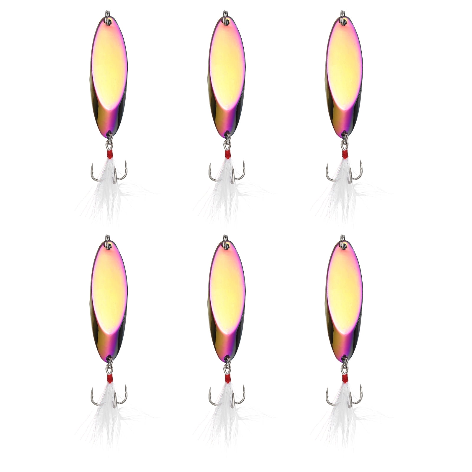 Uxcell Fishing Spoons Lures, Metal Saltwater Treble Trout Lures Jigging Spoon with Treble Hooks Spinner Baits 6 Pcs & 1.5oz & Colorful - Fitting for (Freshwater/Salmon/Bass/Trout)