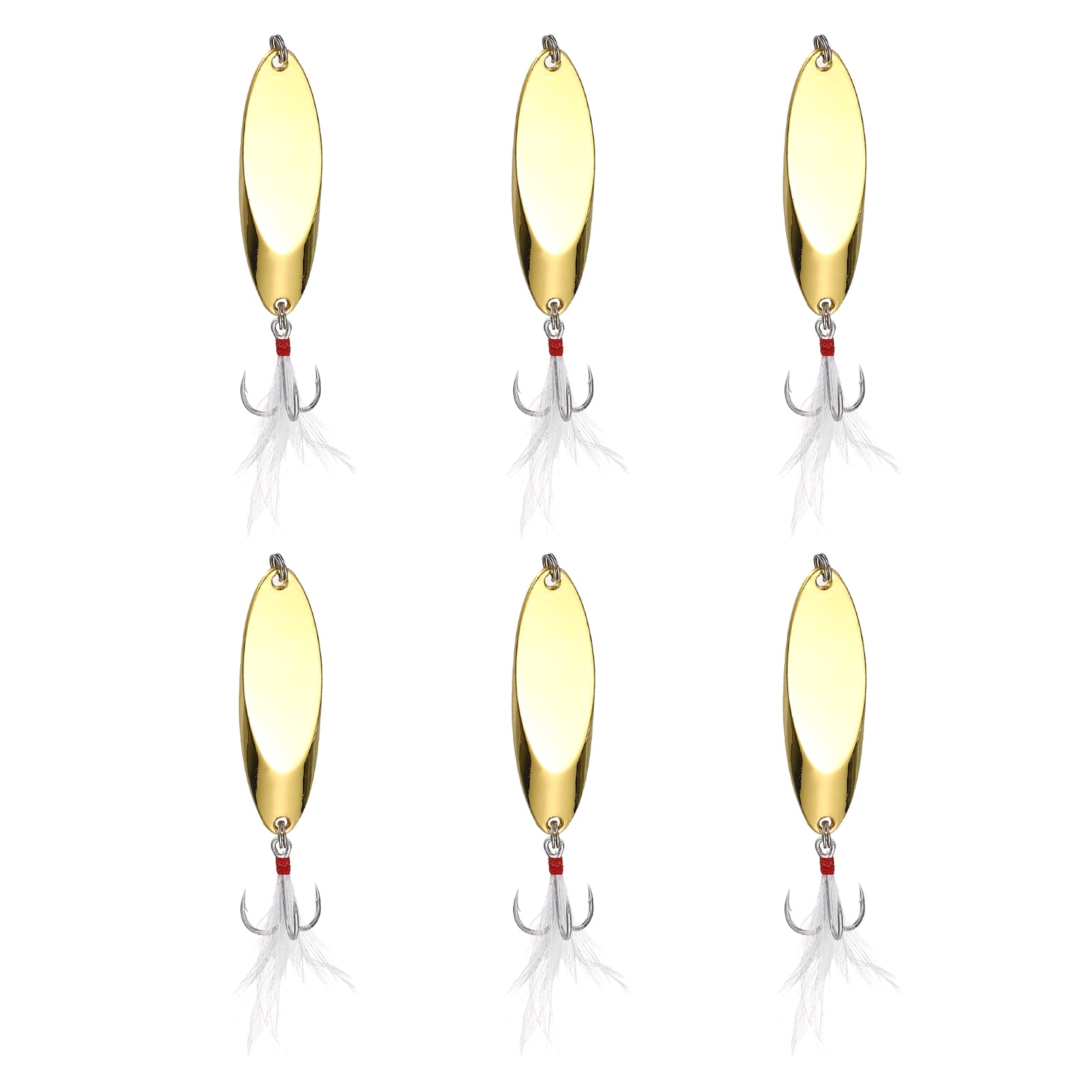 Uxcell Fishing Spoons Lures, Metal Saltwater Treble Trout Lures Jigging Spoon with Treble Hooks Spinner Baits 6 Pcs & 1.5oz & Gold - Fitting for (Freshwater/Salmon/Bass/Trout)