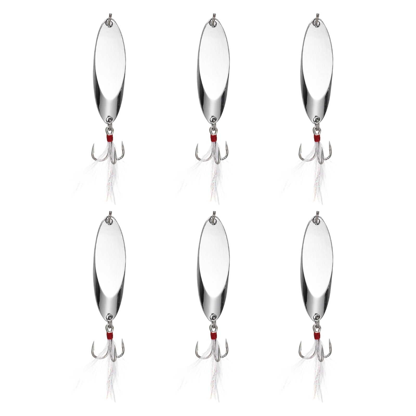 Uxcell Fishing Spoons Lures, Metal Saltwater Treble Trout Lures Jigging Spoon with Treble Hooks Spinner Baits 6 Pcs & 1.5oz & Silver - Fitting for (Freshwater/Salmon/Bass/Trout)