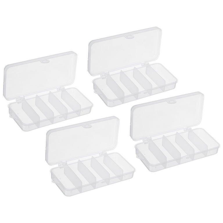 Uxcell Fishing Tackle Box, 5-Grid Fish Bait Hooks Accessory Storage Case,  Clear 4 Pack