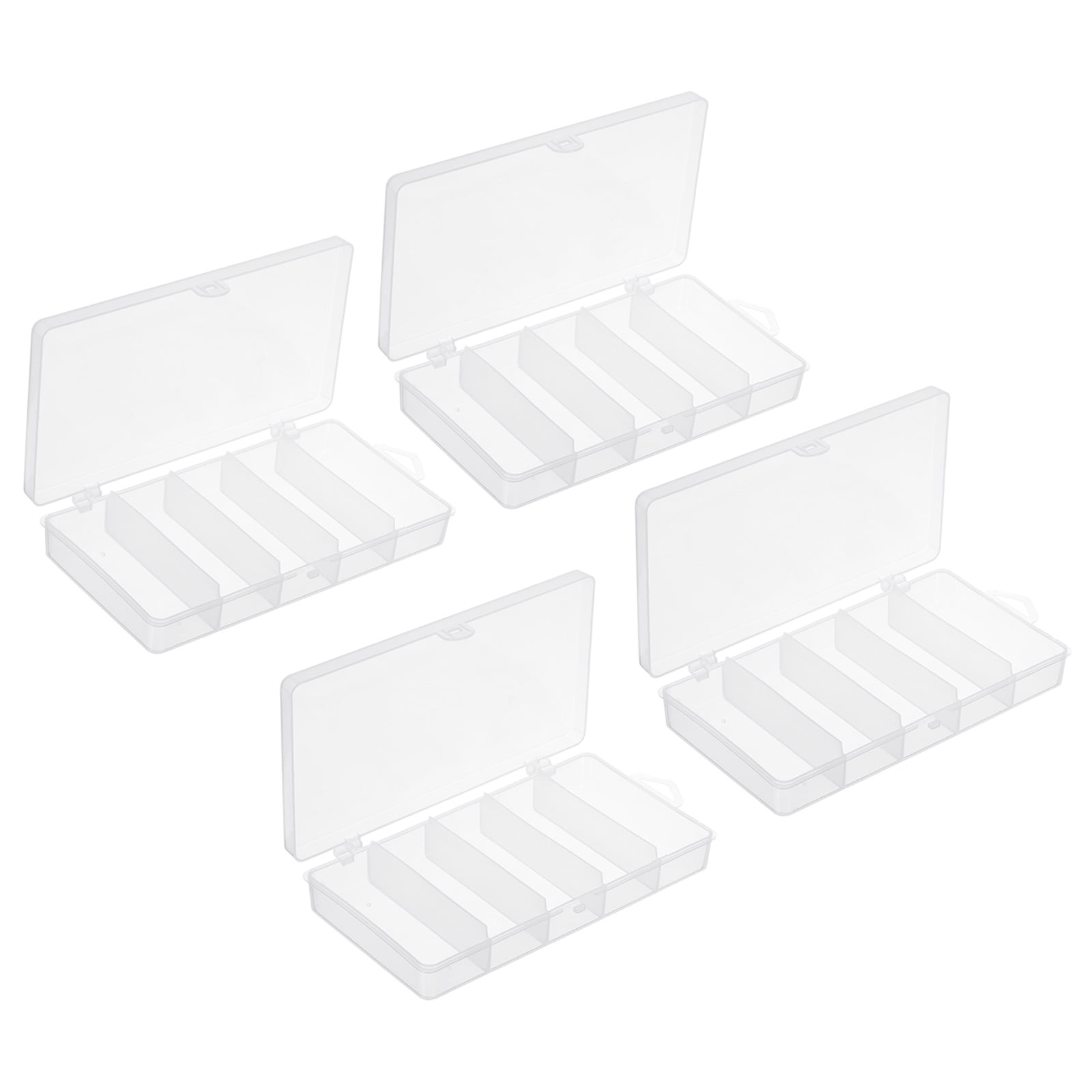 Uxcell Fishing Tackle Box, 5-grid Fish Bait Hooks Accessory Storage Case, Clear 4 Pack, Size: 4.9 x 2.4 x 1
