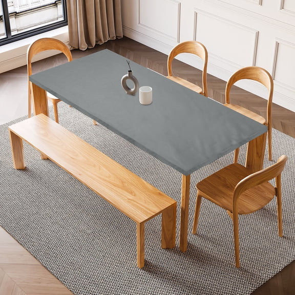 Uxcell Fitted Tablecloth with Elastic Edge, PU Stretch Rectangle Table Cloth Waterproof Stretchable Tables Cover for 24 x 47 Inch Table Indoor & Outdoor Restaurant Party, Light Gray