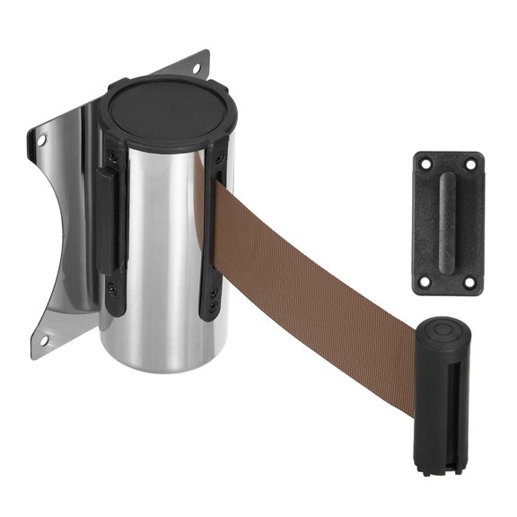 Uxcell Fixed Wall Mount Retractable Belt Barrier (10 Feet, Brown) (1 Pcs), Crowd Control Barriers Caution with Stainless Steel Case, Suit for - Retail Store/Airports/Banks/Office