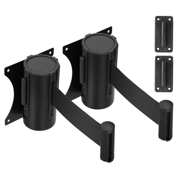 Uxcell Fixed Wall Mount Retractable Belt Barrier (16 Feet, Black) (2 Pcs), Crowd Control Barriers Caution with Stainless Steel Case, Suit for -  Retail Store/Airports/Banks/Offices