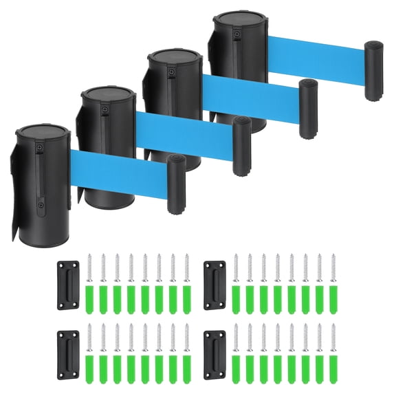 Uxcell Fixed Wall Mount Retractable Belt Barrier, Crowd Control Belts for Retail Store Stadium Red Belts Black/Light Blue 6.56 ft
