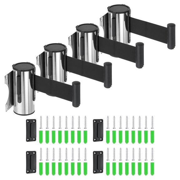 Uxcell Fixed Wall Mount Retractable Belt Barrier, Crowd Control Belts for Retail Store Stadium Red Belts Silver/Black 9.84 ft