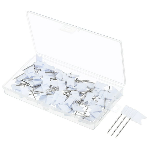 Uxcell Flag Map Push Pins, 1 Inch Travel Map Pins with Plastic Head, White, 100Pack