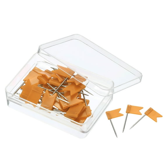 Uxcell Flag Map Push Pins Plastic Head Steel Point Pin Tacks, Orange 60 Pack
