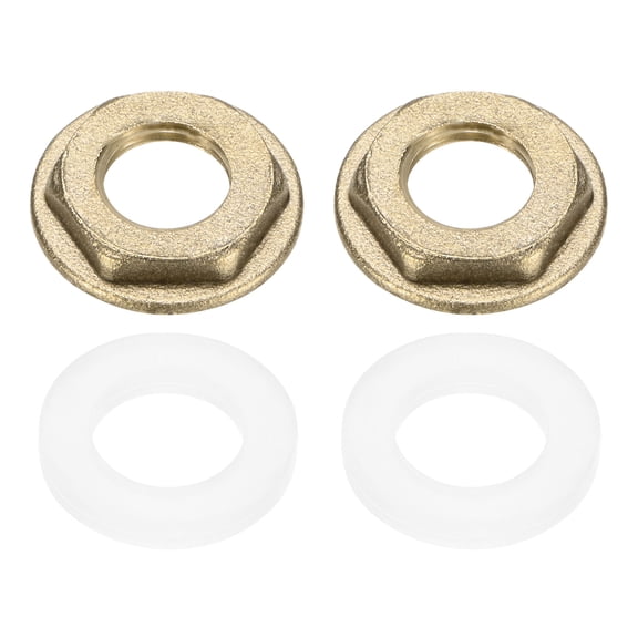 Uxcell Flange Hex Lock Nut (G 1/4 Inch Female Thread) 2 PCS - Brass Pipe Fitting Locknuts & with Silicone Washer, Apply to Kitchen Sink Plumbing/Bathroom Basin
