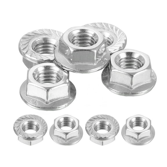 Uxcell Flange Left Hand Nuts, M8x1.25mm 304 Stainless Steel Serrated Flange Left Hand Reverse Nuts, Silver 5pack
