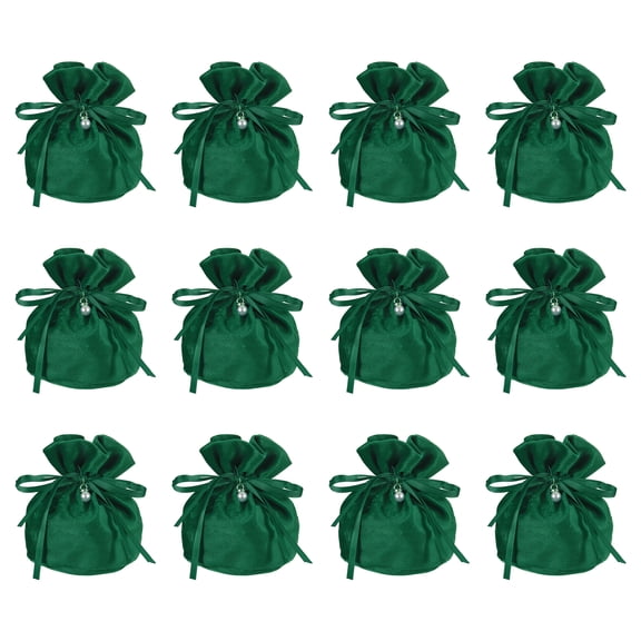 Uxcell Flannel Drawstring Gift Bags, Jewelry Pouches Mini Gift Packaging Bag, 6 x 5.5 in Storage Pouch with Pearl (12 Pack, Dark Green)