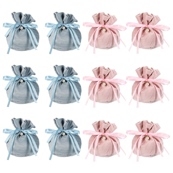 Uxcell Flannel Drawstring Gift Bags, Jewelry Pouches Mini Gift Packaging Bag, 6 x 5.5 in Storage Pouch with Pearl (12 Pack, Pink/Light Blue)
