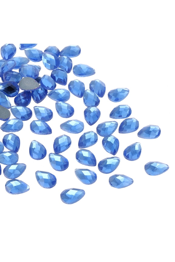 Flat Back Acrylic Teardrop Gems, 14x10mm Teardrop Rhinestones Bead, Blue 50Pcs
