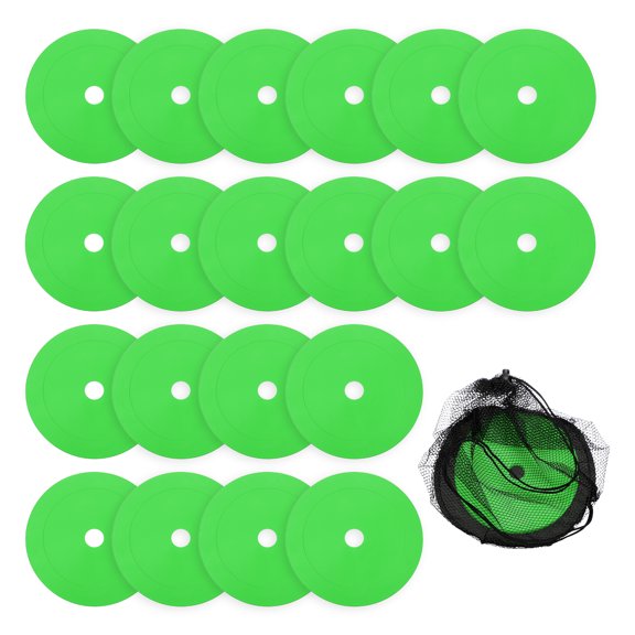 Uxcell Flat Cones Spot Markers, Non-Slip Spot Marker Agility Dot Soccer Cones with Drawstring Bags 20Pcs & 6" & Green - for (Gym PE Training/Dance/Games/Floor Dots/Sport Activities)