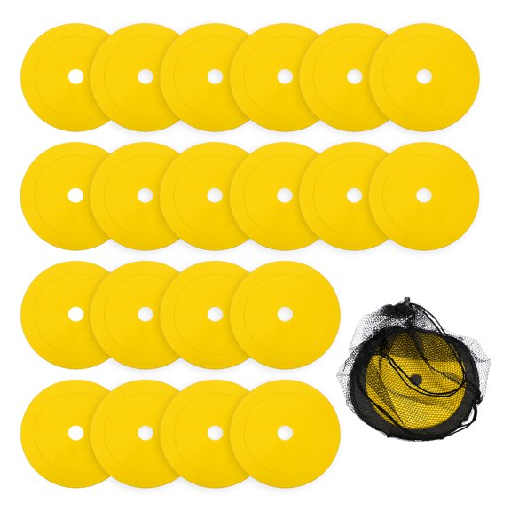 Uxcell Flat Cones Spot Markers, Non-Slip Spot Marker Agility Dot Soccer Cones with Drawstring Bags 20Pcs & 6" & Yellow - for (Gym PE Training/Dance/Games/Floor Dots/Sport Activities)